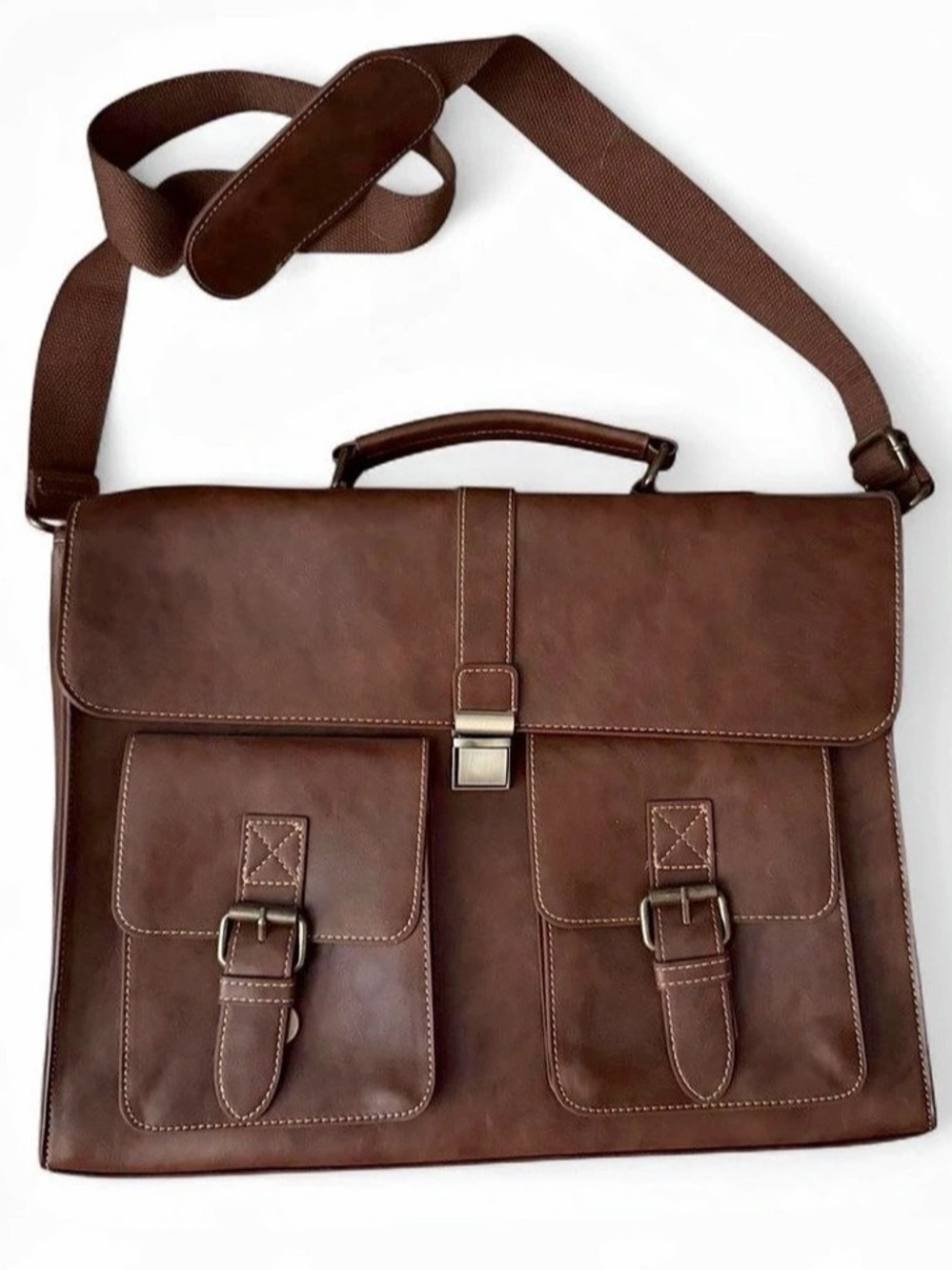 Brown Leather-Look Briefcase